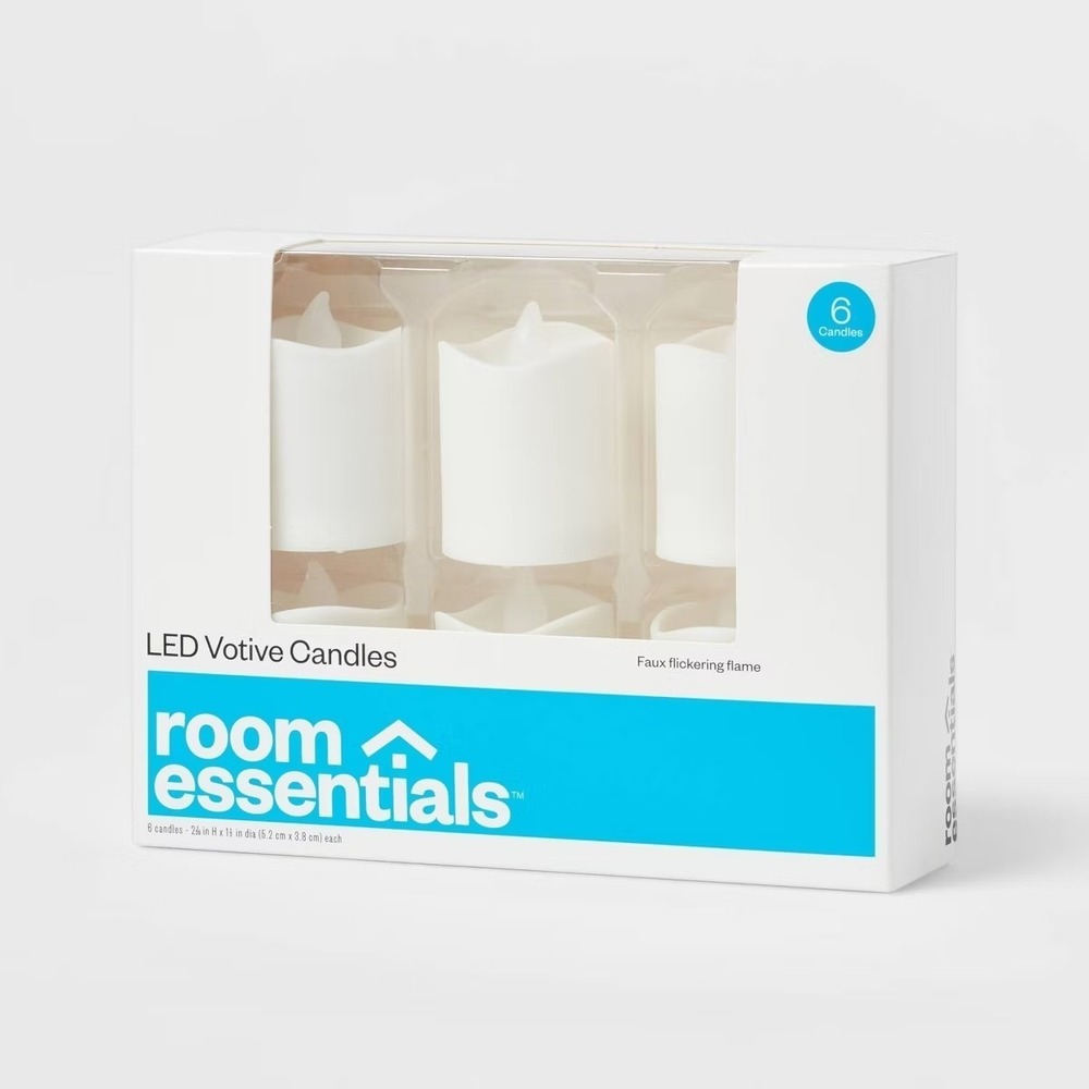 Room Essentials LED Votive Candles 6 Pack Flicker Flameless White NEW